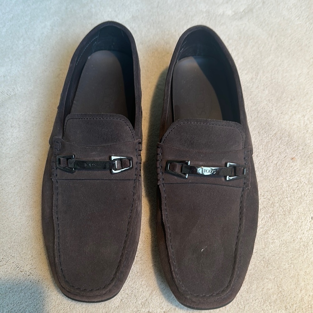 Tods Men’s Dark Brown Suede Gommino Driving Loafers Shoes